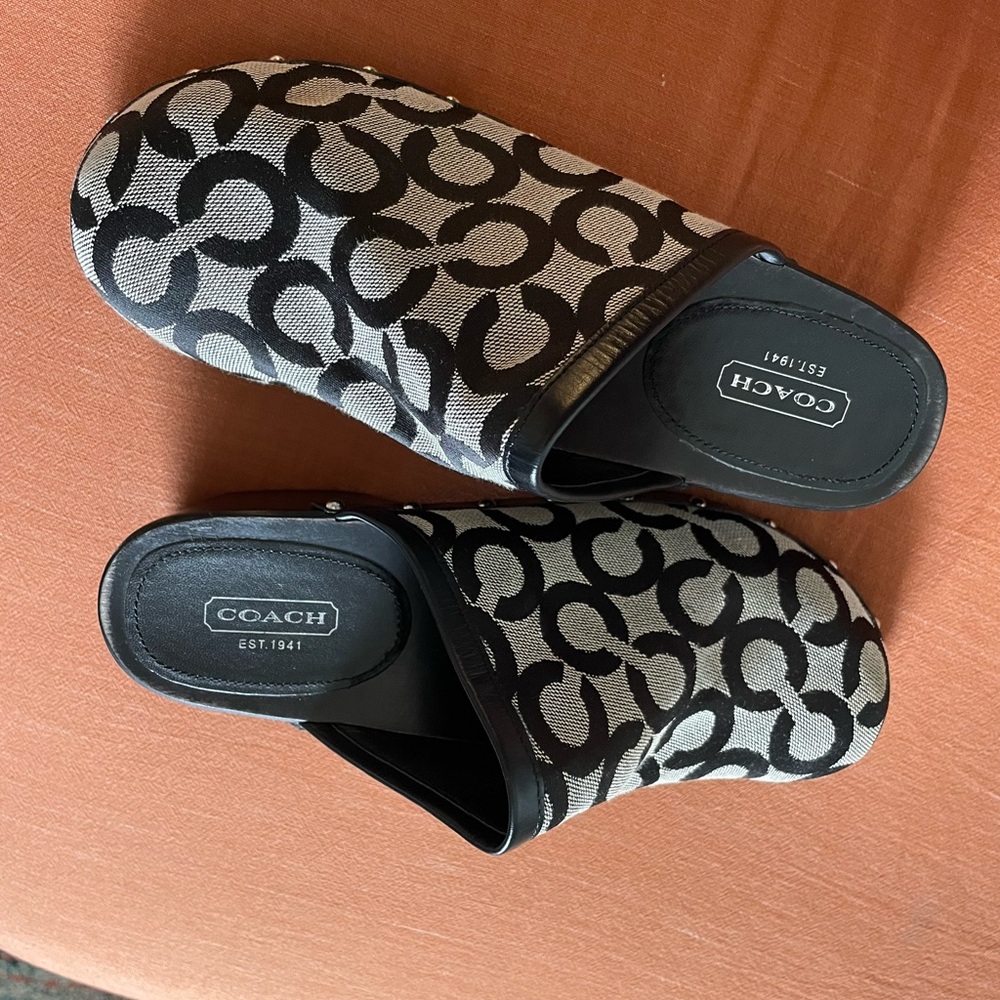 Coach Black and White Logo Clogs Mules - Picture 7 of 8